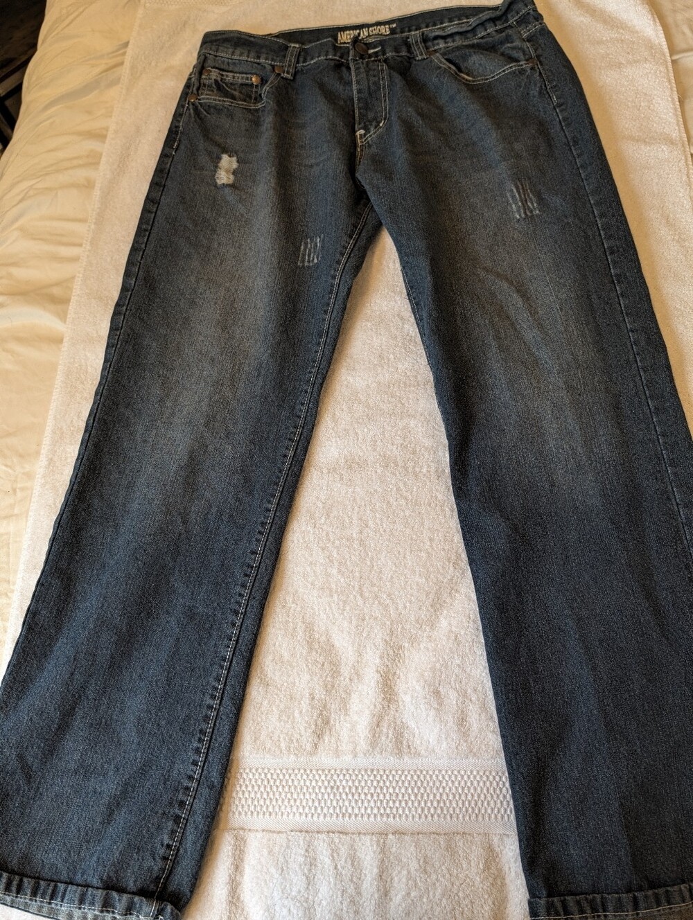 American Shore Mens Distressed Straight Leg Jeans 38x32 Dark Wash Y2K Grunge